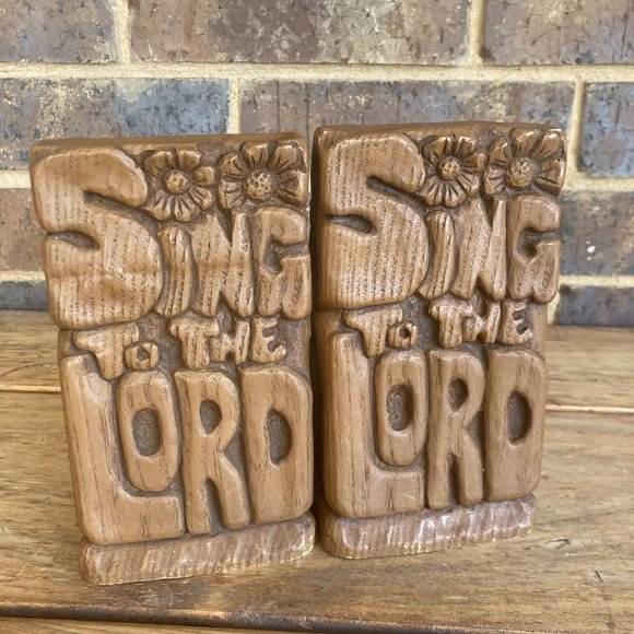 Vintage Resin Bookends Praise the Lord Sing to the Lord Books Not Included - Picture 9 of 12